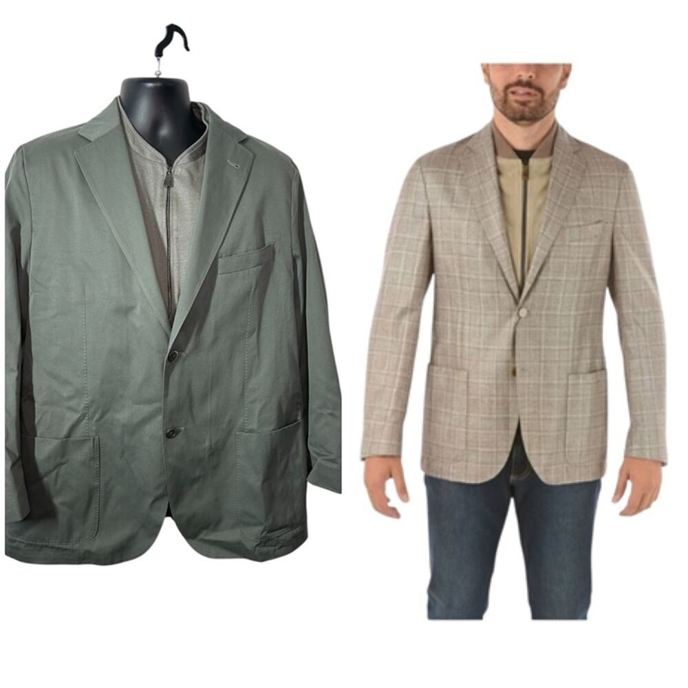 Corneliani Mens Blazer Size 58 Italy Luxury Cashmere Blend Army Green Sport Coat